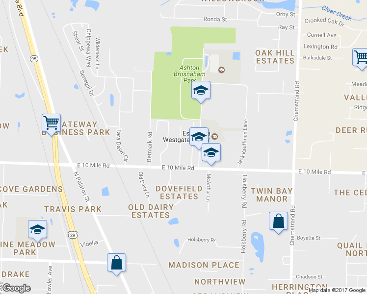 map of restaurants, bars, coffee shops, grocery stores, and more near 1122 Camaree Place in Pensacola