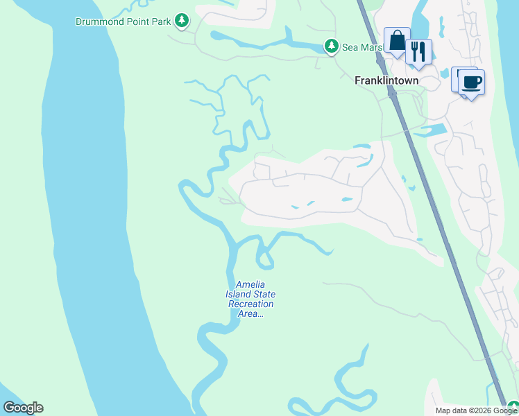 map of restaurants, bars, coffee shops, grocery stores, and more near 69 Marsh Creek Road in Fernandina Beach