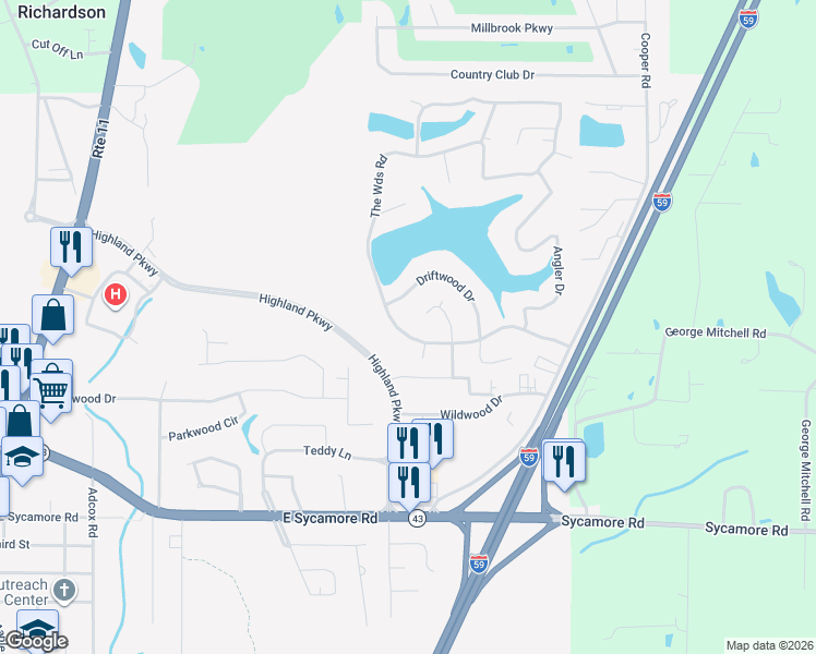 map of restaurants, bars, coffee shops, grocery stores, and more near 3005 Woods Road in Picayune