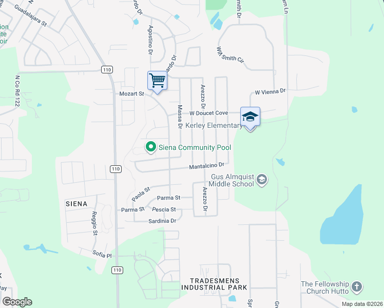 map of restaurants, bars, coffee shops, grocery stores, and more near 8093 Bassano Drive in Round Rock