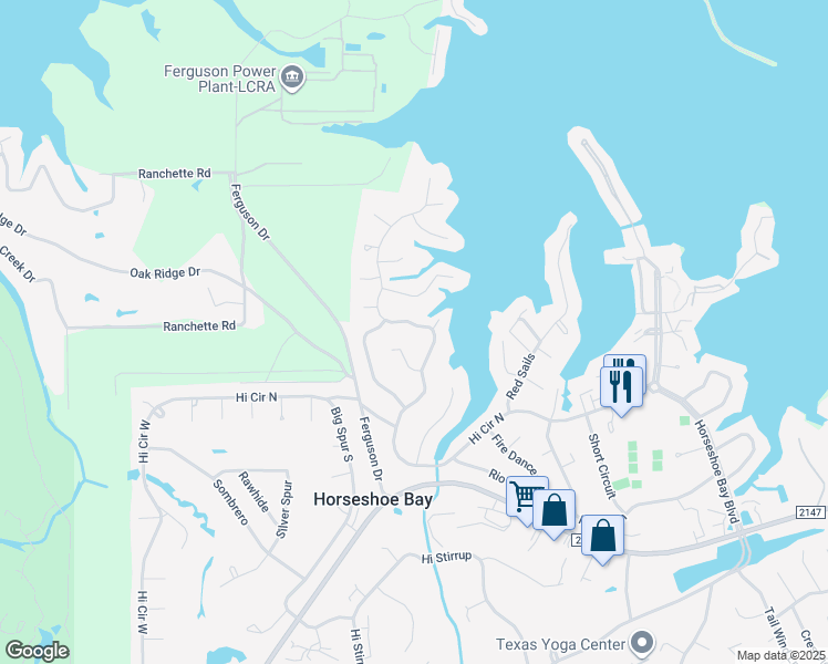 map of restaurants, bars, coffee shops, grocery stores, and more near 807 Tonto in Horseshoe Bay