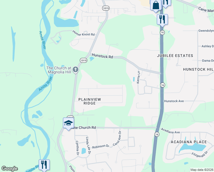 map of restaurants, bars, coffee shops, grocery stores, and more near 7307 Effie Drive in Denham Springs
