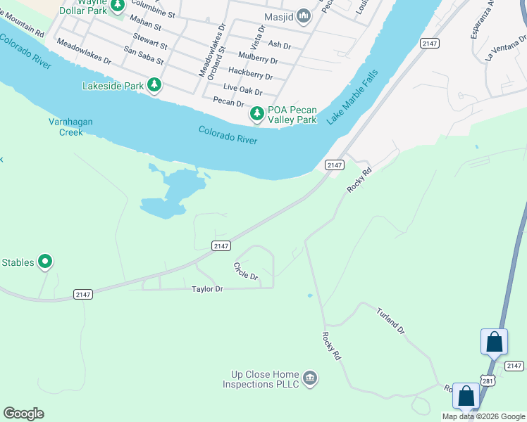 map of restaurants, bars, coffee shops, grocery stores, and more near 1906 Farm to Market Road 2147 in Horseshoe Bay