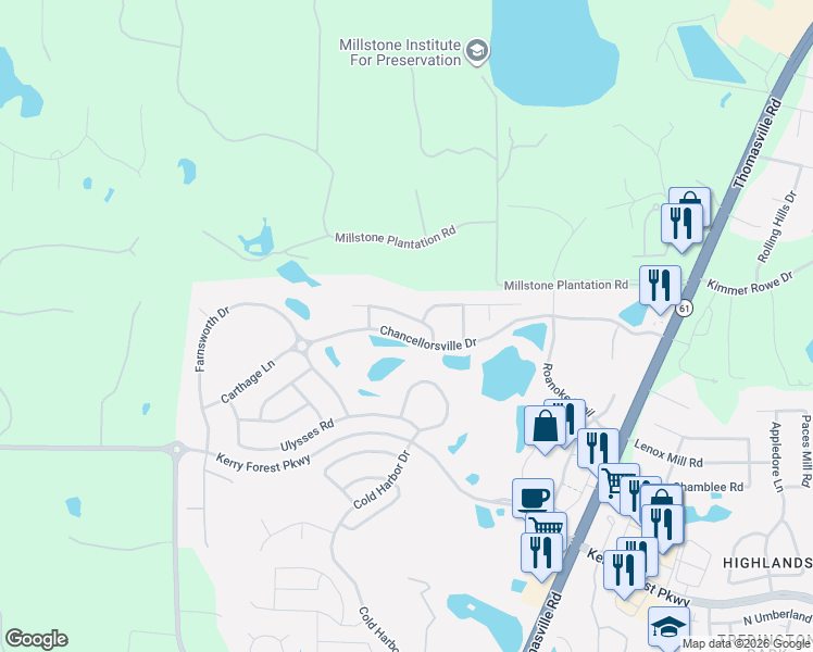 map of restaurants, bars, coffee shops, grocery stores, and more near Chancellorsville Drive in Tallahassee
