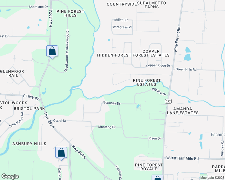 map of restaurants, bars, coffee shops, grocery stores, and more near 228 Man O War Circle in Cantonment