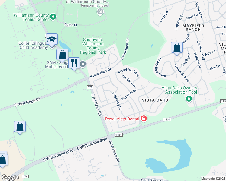 map of restaurants, bars, coffee shops, grocery stores, and more near 4229 Kingsburg Drive in Round Rock