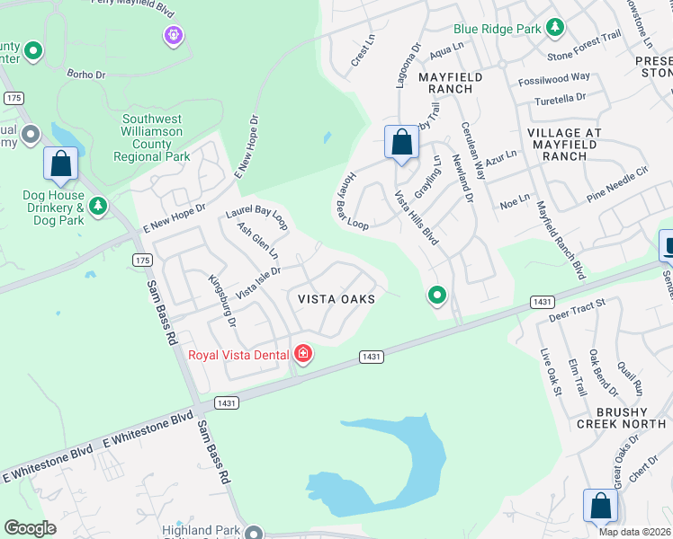 map of restaurants, bars, coffee shops, grocery stores, and more near 3616 Galena Hills Loop in Round Rock