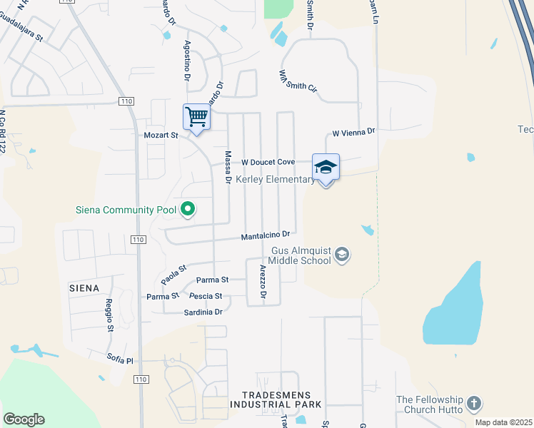 map of restaurants, bars, coffee shops, grocery stores, and more near 8069 Arezzo Drive in Round Rock