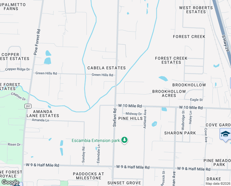 map of restaurants, bars, coffee shops, grocery stores, and more near 3385 Stefani Road in Cantonment