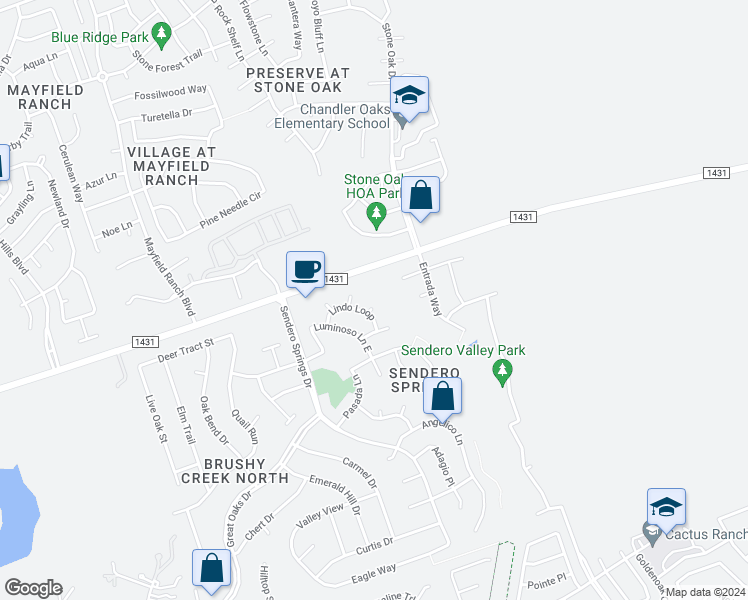map of restaurants, bars, coffee shops, grocery stores, and more near 4605 Azul Cove in Round Rock