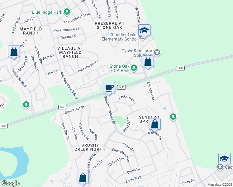 map of restaurants, bars, coffee shops, grocery stores, and more near 4406 Cierne Cove in Round Rock