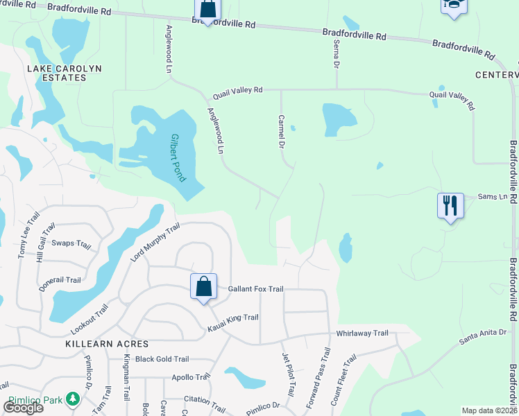 map of restaurants, bars, coffee shops, grocery stores, and more near 702 Anglewood Lane in Tallahassee