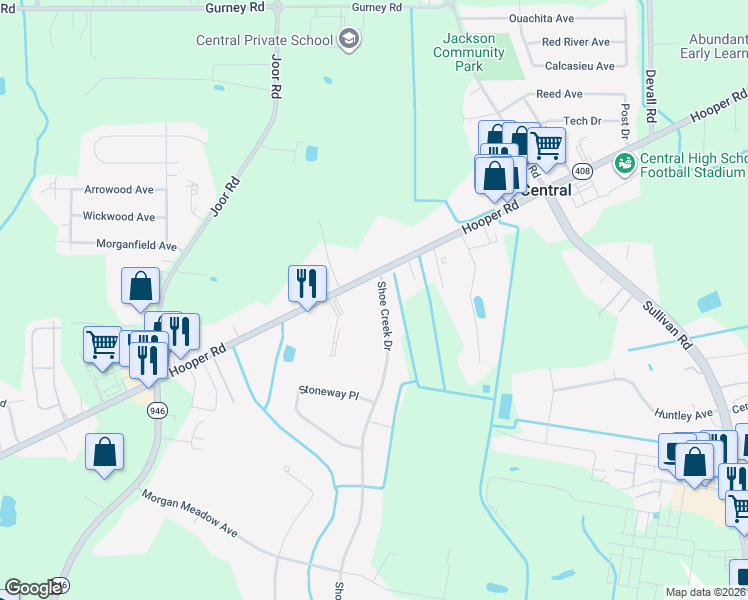 map of restaurants, bars, coffee shops, grocery stores, and more near 11035 Shoe Creek Drive in Baton Rouge