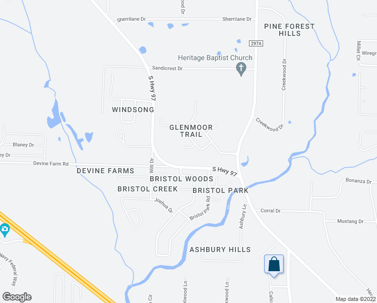 map of restaurants, bars, coffee shops, grocery stores, and more near 2513 Marple Way in Escambia County