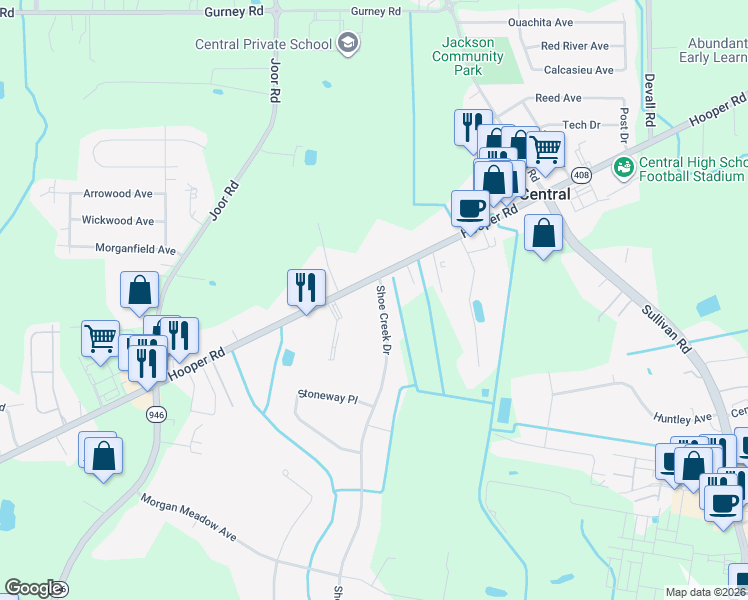 map of restaurants, bars, coffee shops, grocery stores, and more near 11035 Shoe Creek Drive in Baton Rouge