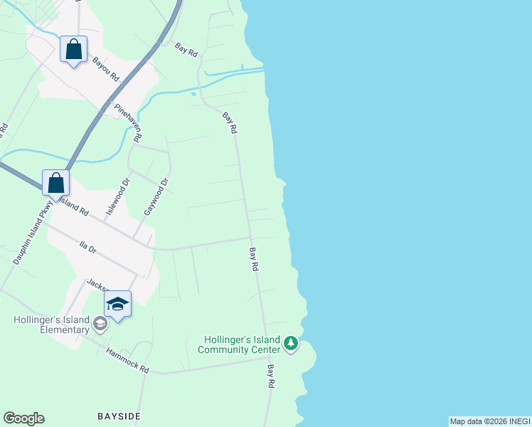map of restaurants, bars, coffee shops, grocery stores, and more near 6789 Bay Road in Mobile