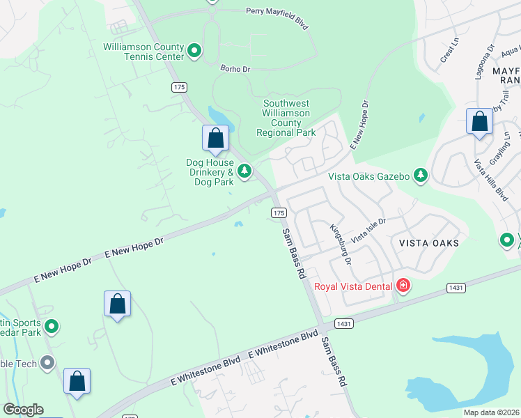 map of restaurants, bars, coffee shops, grocery stores, and more near 3900 County Road 175 in Leander