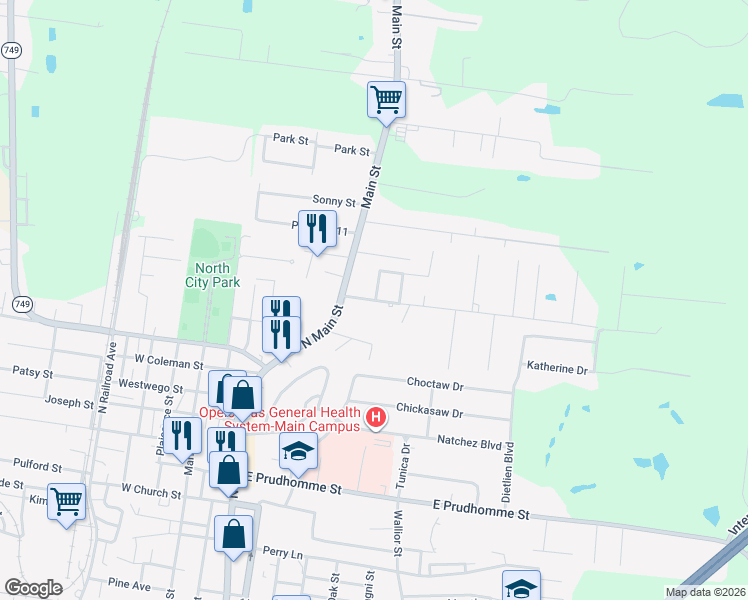 map of restaurants, bars, coffee shops, grocery stores, and more near 389 McNeese St in Opelousas