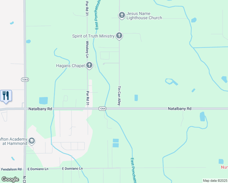 map of restaurants, bars, coffee shops, grocery stores, and more near 48055 Tin Can Alley in Tickfaw