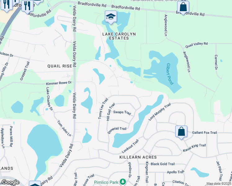 map of restaurants, bars, coffee shops, grocery stores, and more near 6842 Tomy Lee Trail in Tallahassee