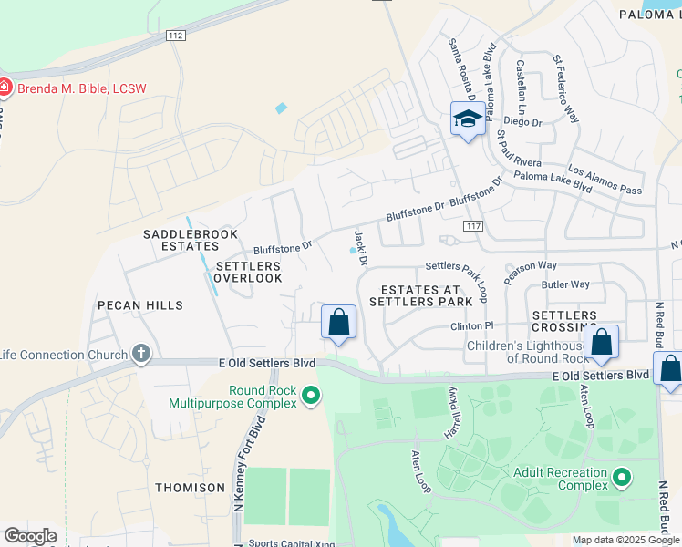 map of restaurants, bars, coffee shops, grocery stores, and more near 2741 Breezy Point Cove in Round Rock