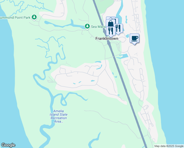 map of restaurants, bars, coffee shops, grocery stores, and more near 115 Marsh Creek Road in Fernandina Beach