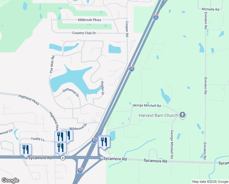 map of restaurants, bars, coffee shops, grocery stores, and more near Interstate 59 in Carriere