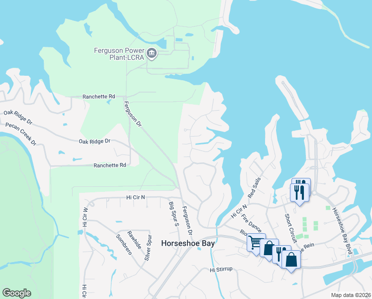 map of restaurants, bars, coffee shops, grocery stores, and more near 103 Running Bear in Horseshoe Bay