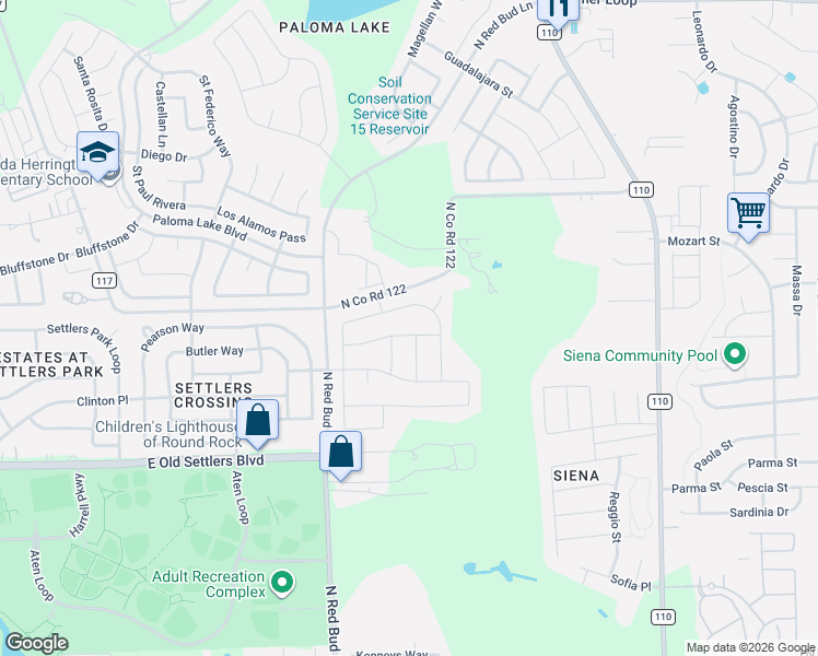 map of restaurants, bars, coffee shops, grocery stores, and more near 1232 Matt Lane in Round Rock
