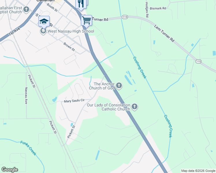 map of restaurants, bars, coffee shops, grocery stores, and more near 541827 U.S. 1 in Callahan