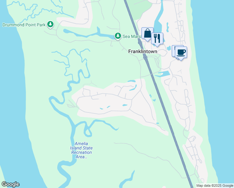 map of restaurants, bars, coffee shops, grocery stores, and more near 2 Belted Kingfisher Road in Fernandina Beach