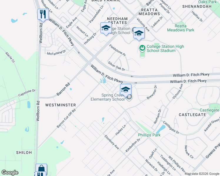 map of restaurants, bars, coffee shops, grocery stores, and more near 3923 Yukon Lane in College Station