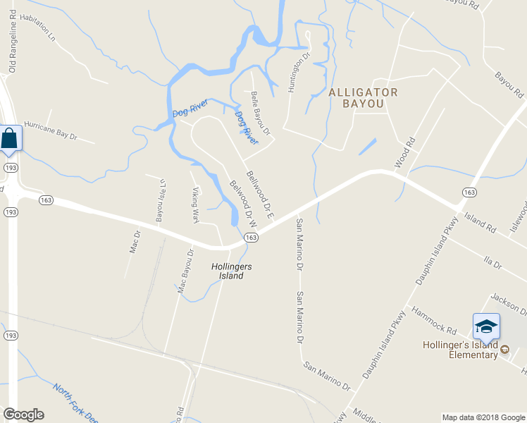 map of restaurants, bars, coffee shops, grocery stores, and more near 6710 Belwood Drive West in Theodore