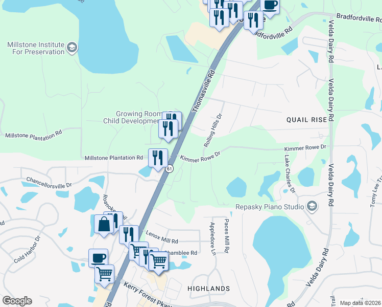map of restaurants, bars, coffee shops, grocery stores, and more near 6275 Thomasville Road in Tallahassee