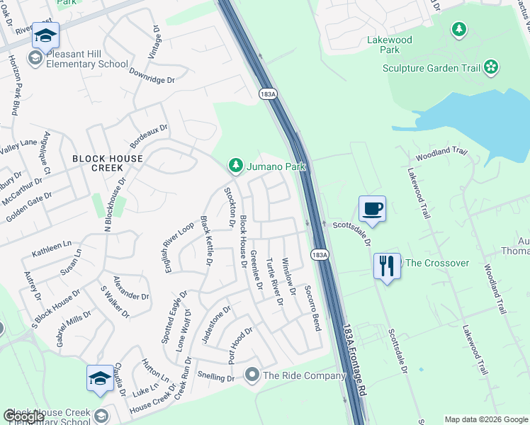 map of restaurants, bars, coffee shops, grocery stores, and more near 2905 Rainy River Drive in Leander