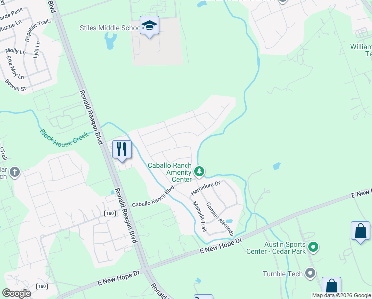 map of restaurants, bars, coffee shops, grocery stores, and more near 3118 Media Drive in Leander