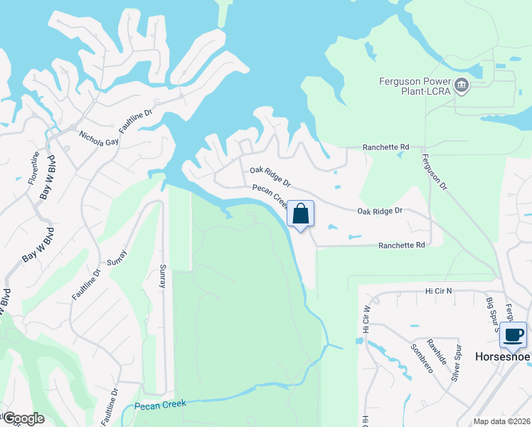 map of restaurants, bars, coffee shops, grocery stores, and more near 514 Pecan Creek Drive in Horseshoe Bay