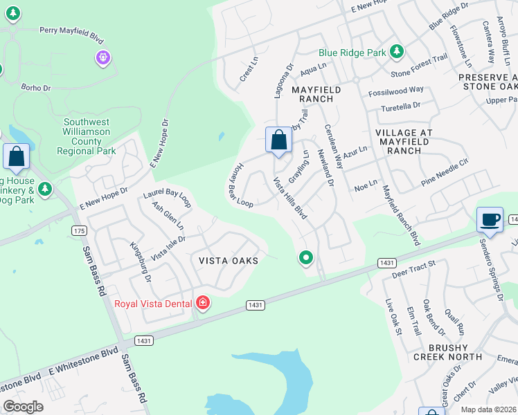 map of restaurants, bars, coffee shops, grocery stores, and more near 4006 Halfway Cove in Round Rock