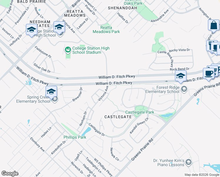 map of restaurants, bars, coffee shops, grocery stores, and more near 2208 Carlisle Court in College Station