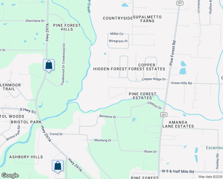 map of restaurants, bars, coffee shops, grocery stores, and more near 229 Man O War Circle in Cantonment