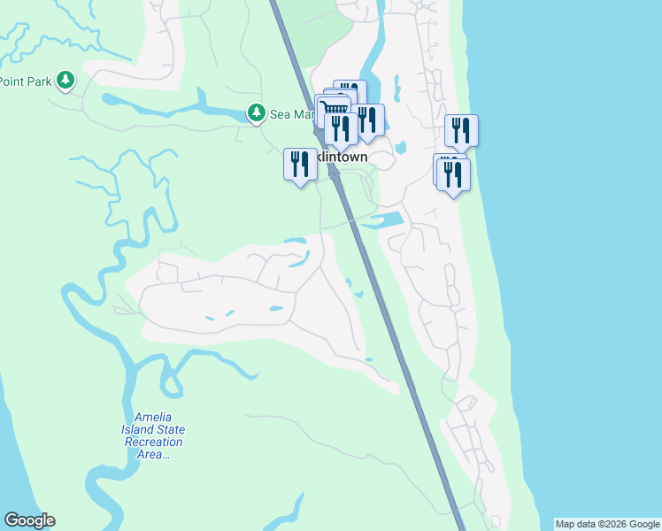 map of restaurants, bars, coffee shops, grocery stores, and more near 5 Marsh Creek Road in Fernandina Beach