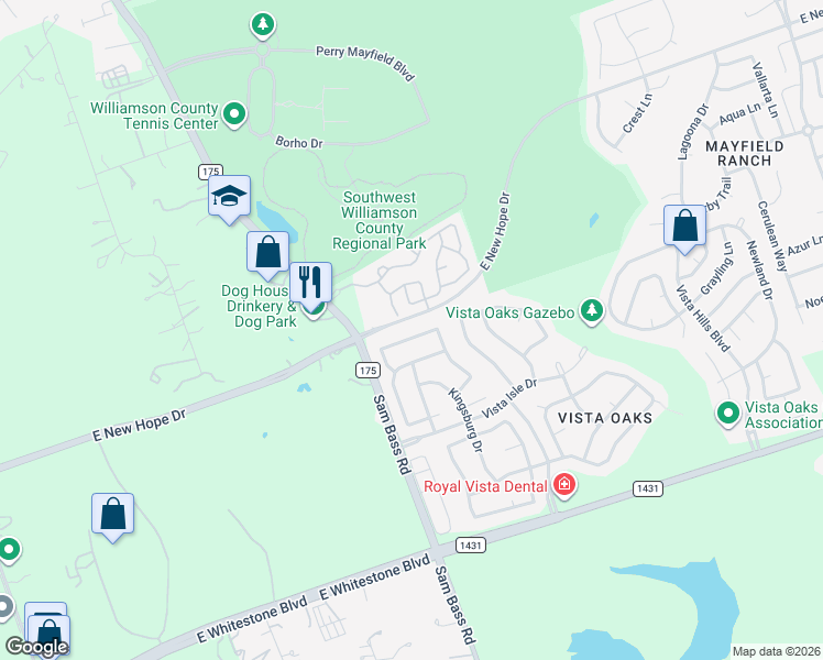 map of restaurants, bars, coffee shops, grocery stores, and more near 4329 Rock Hill Road in Round Rock