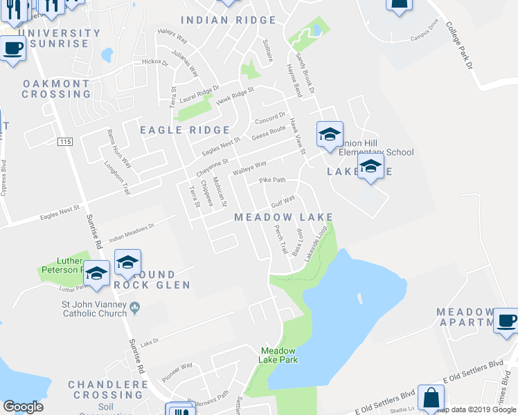 map of restaurants, bars, coffee shops, grocery stores, and more near 3401 Settlement Drive in Round Rock