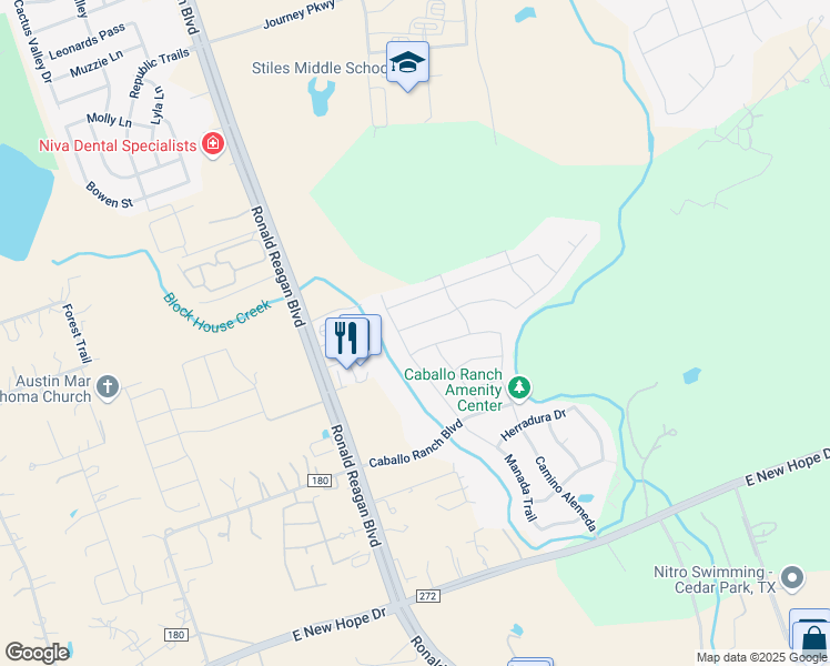 map of restaurants, bars, coffee shops, grocery stores, and more near 3007 Palominos Pass in Leander