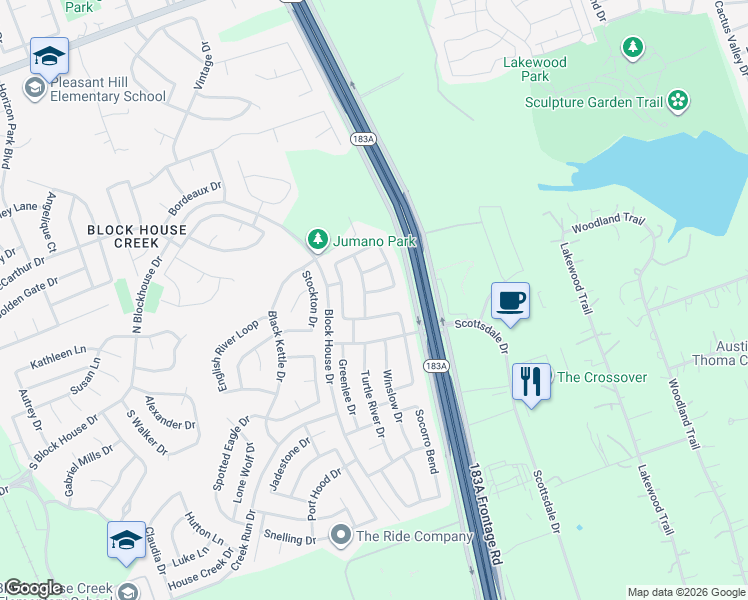 map of restaurants, bars, coffee shops, grocery stores, and more near 1506 Rossport Bend in Leander