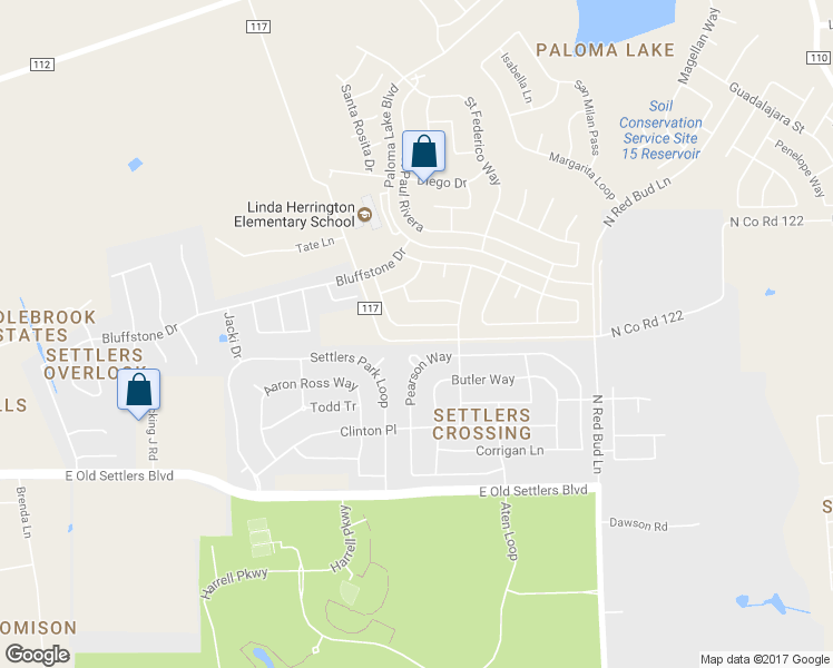 map of restaurants, bars, coffee shops, grocery stores, and more near 2733 Santa Ana Lane in Round Rock