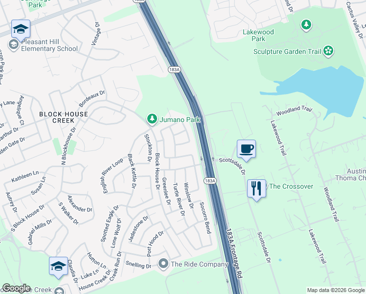 map of restaurants, bars, coffee shops, grocery stores, and more near 1506 Rossport Bend in Leander