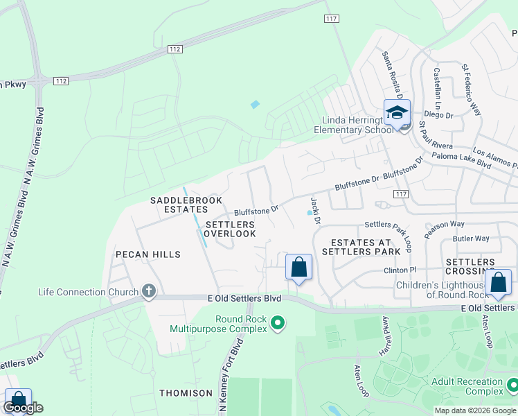 map of restaurants, bars, coffee shops, grocery stores, and more near 2653 Summerwalk Place in Round Rock