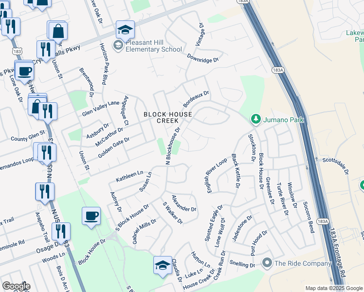 map of restaurants, bars, coffee shops, grocery stores, and more near 903 Moser River Drive in Leander
