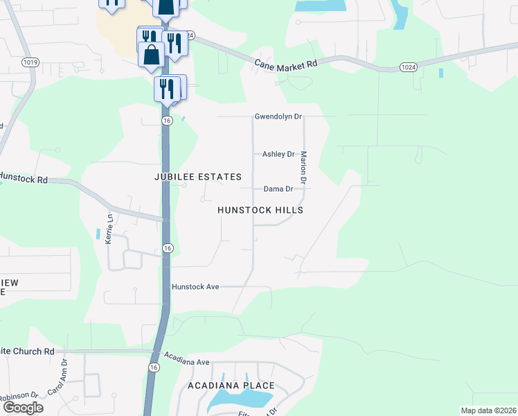 map of restaurants, bars, coffee shops, grocery stores, and more near 33470 Beverly Drive in Denham Springs